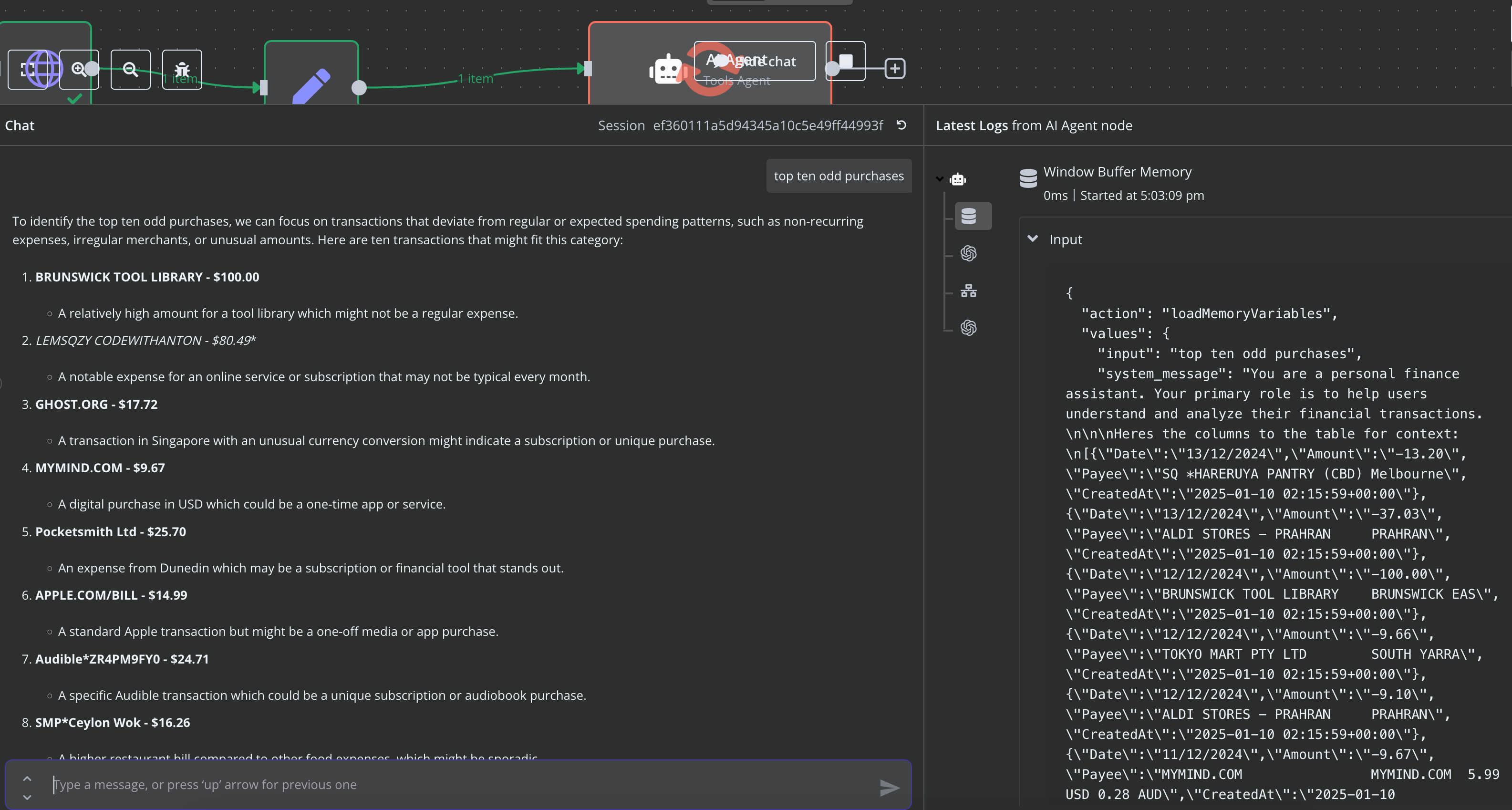 Anomaly detection visualisation showing unusual spending patterns